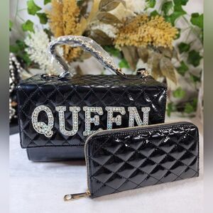 New Black Quilted Bag with Matching Wallet